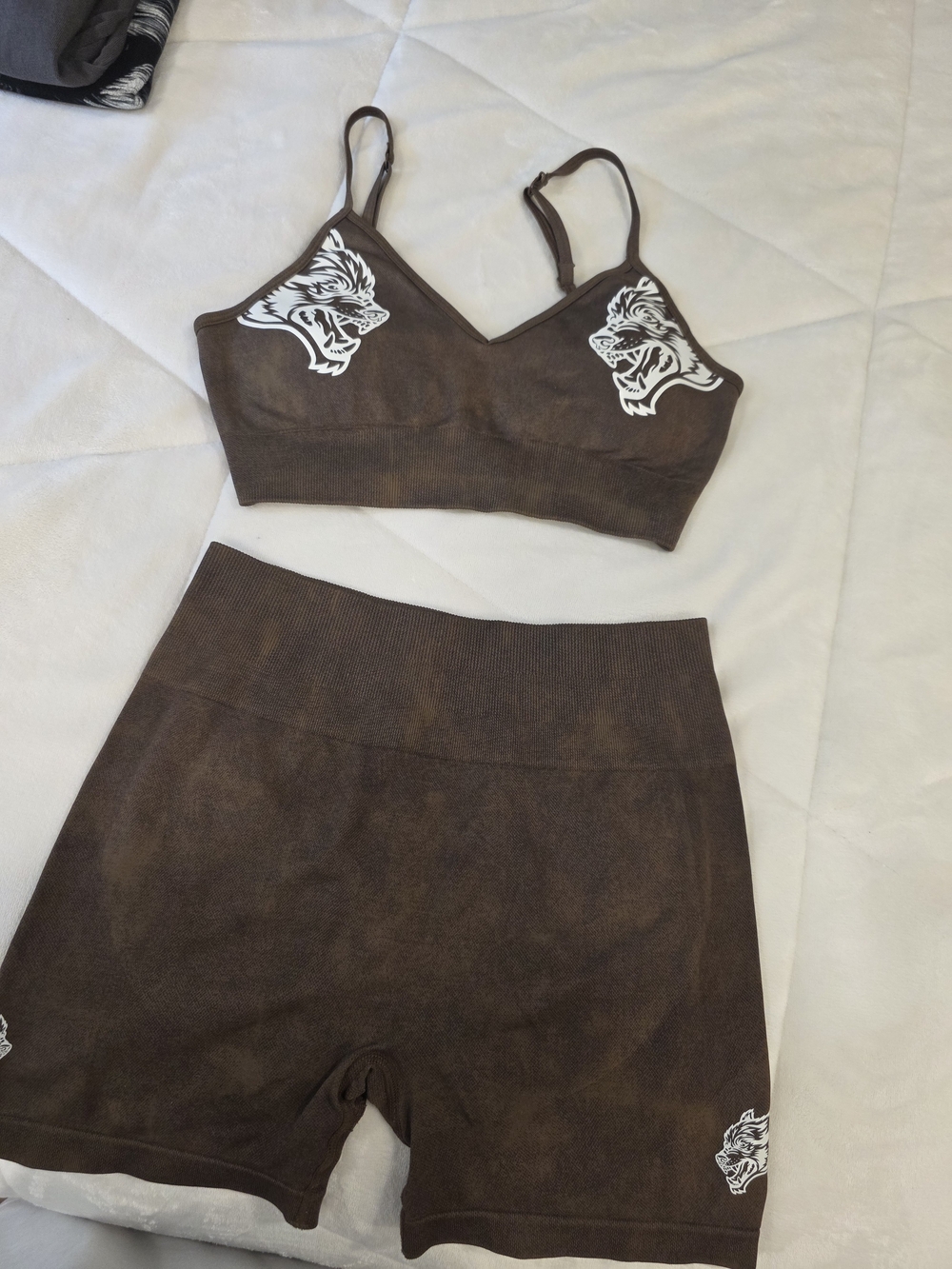 Darc Sports Brown Seamless Sports Bra and Scrunch Shorts Set